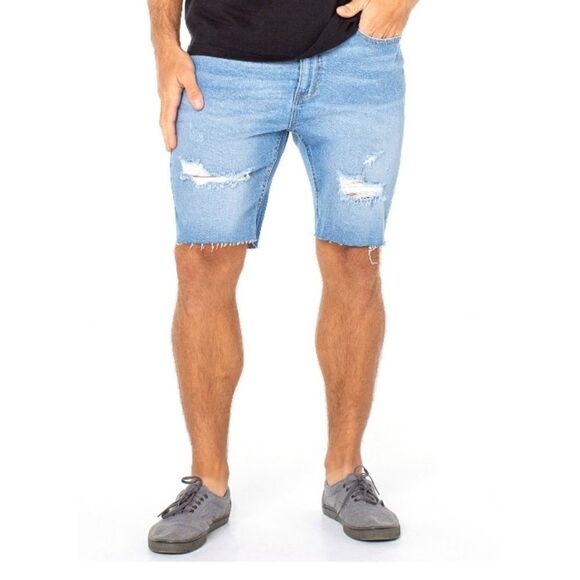 Slim Fit Denim Stretch Shorts Lightly Destructed With Raw Hem 2-Pack Size 28 - Picture 6 of 13